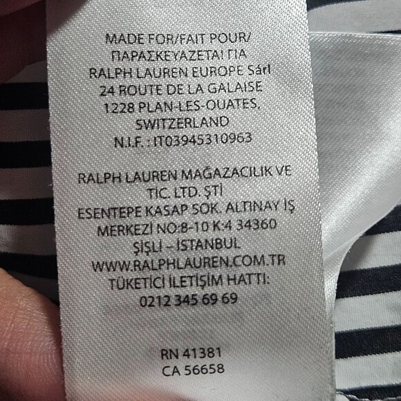 Lauren Ralph Lauren Black & White Striped Long Sleeve Cotton Button-Up Shirt Wit - Picture 13 of 16